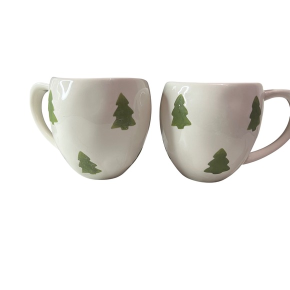 Anthropologie Set of 2 White Christmas Tree Mugs - Picture 1 of 4